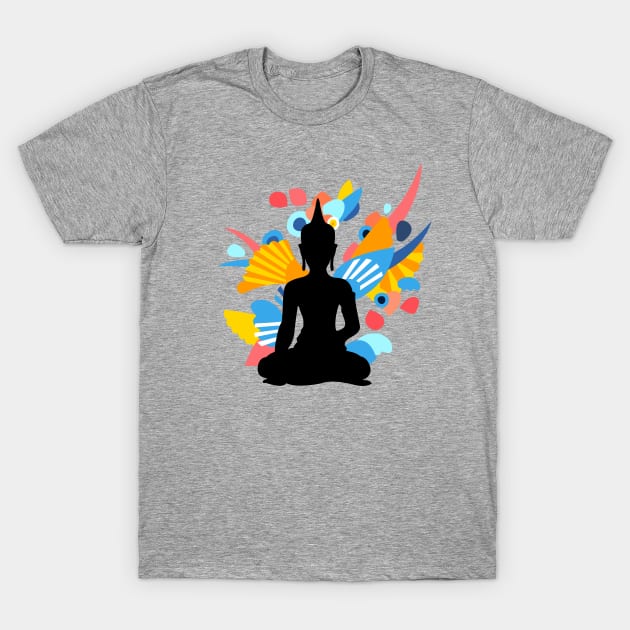 Black Budda with Colorful Energy T-Shirt by XOOXOO